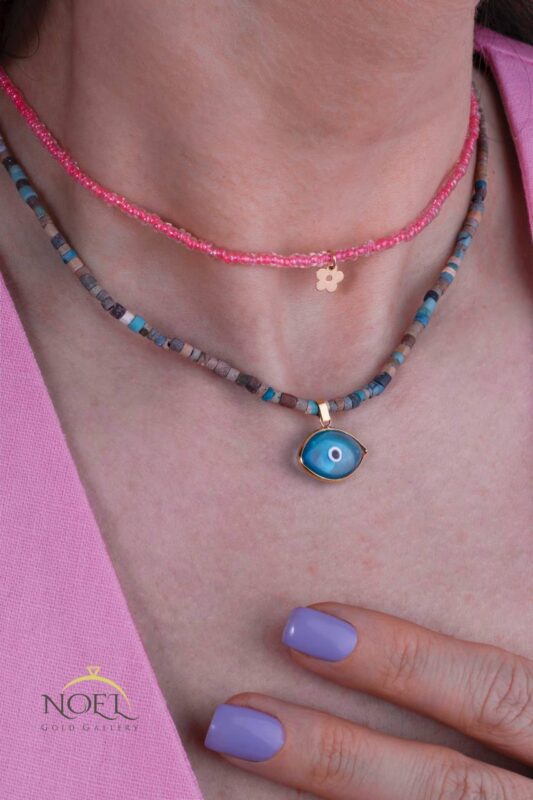 گردبند طلا مهره ای با سنگ