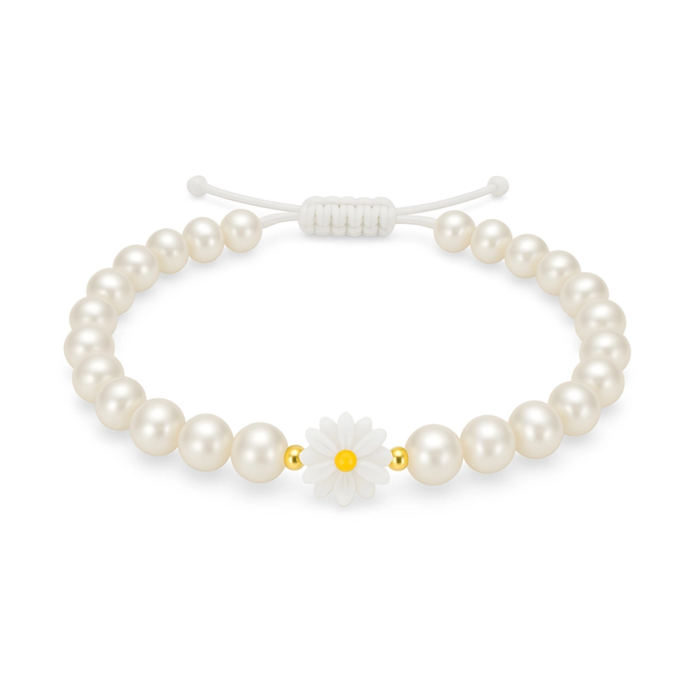 دستبند مرواریدی با گل بابونه کد 100098 دستبند مرواریدی با گل بابونه کد 100098
