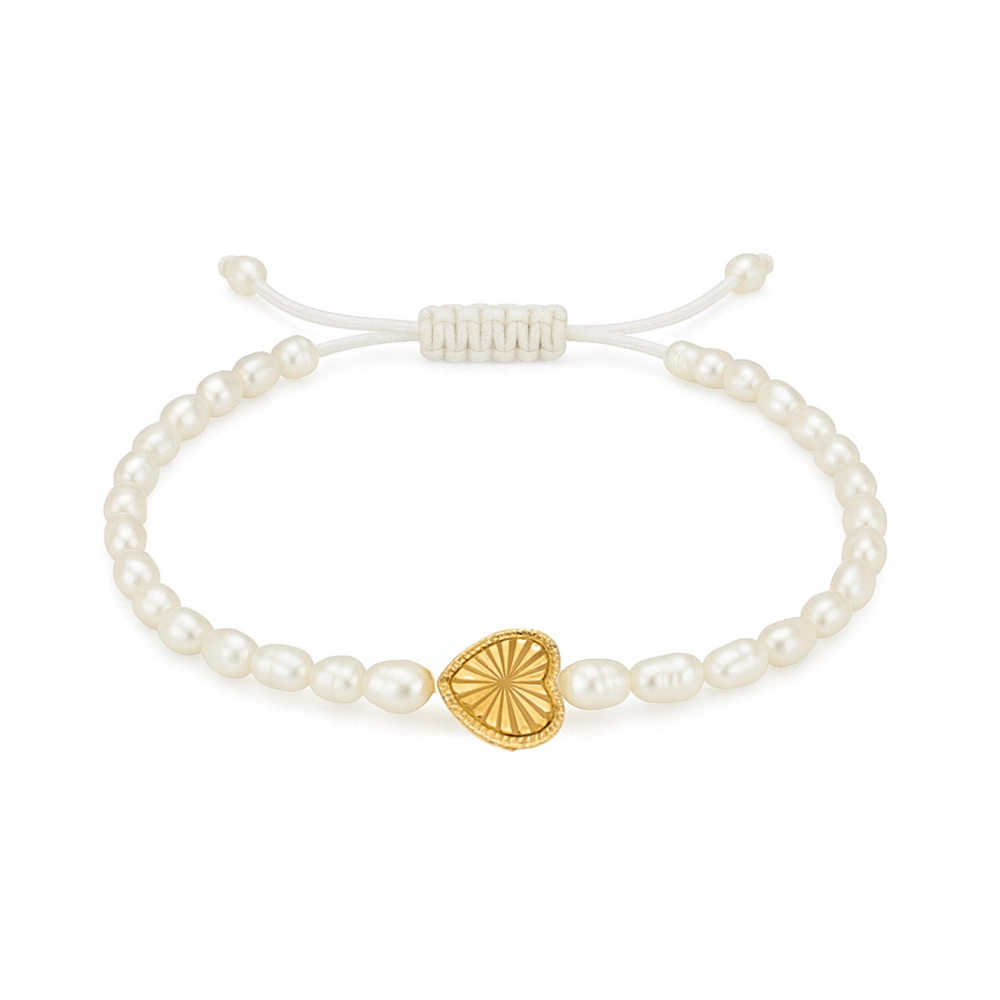 دستبند طلا قلب تراشدار با مروارید پرورشی کد 100126 دستبند طلا قلب تراشدار با مروارید پرورشی کد 100126