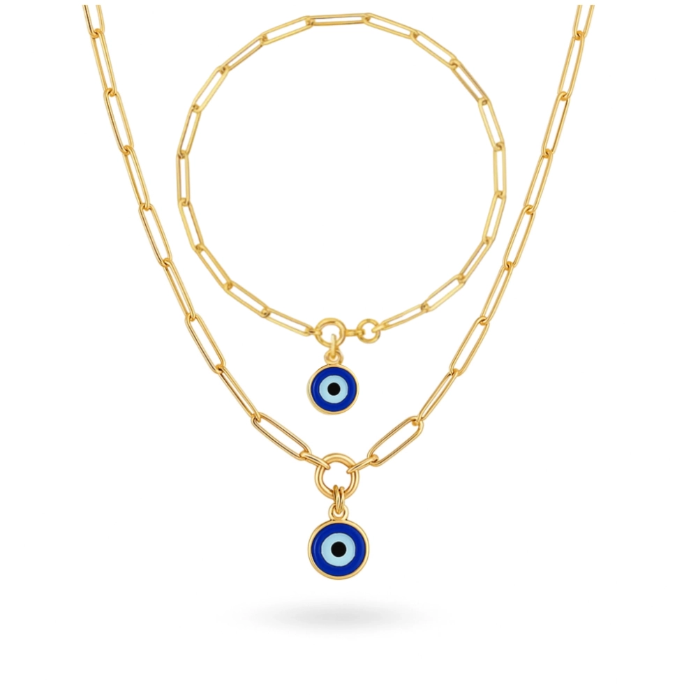 نیمست گردنبند و دستبند هرمس با پلاک چشمنظر کد 100127 نیمست گردنبند و دستبند هرمس با پلاک چشمنظر کد 100127