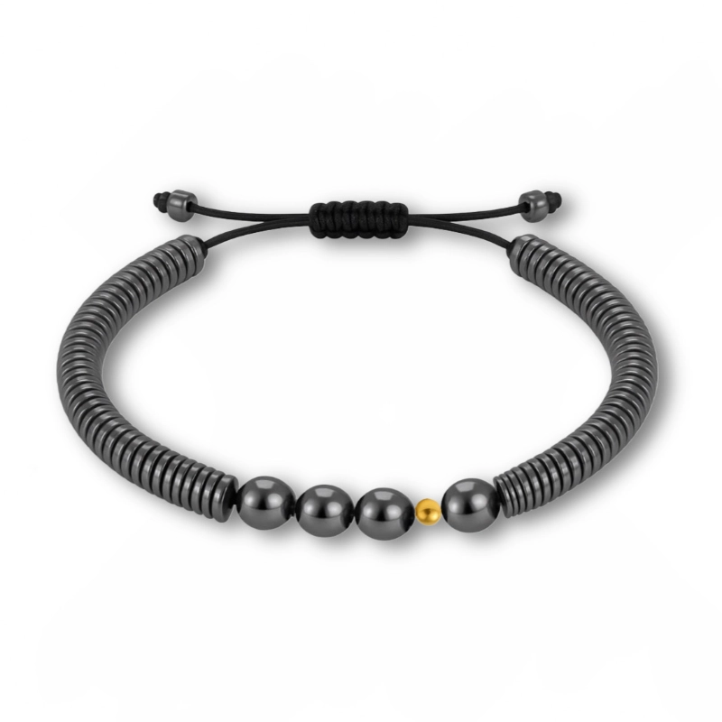 دستبند مردانه حدید دودی با گوی طلا کد 100135 دستبند مردانه حدید دودی با گوی طلا کد 100135