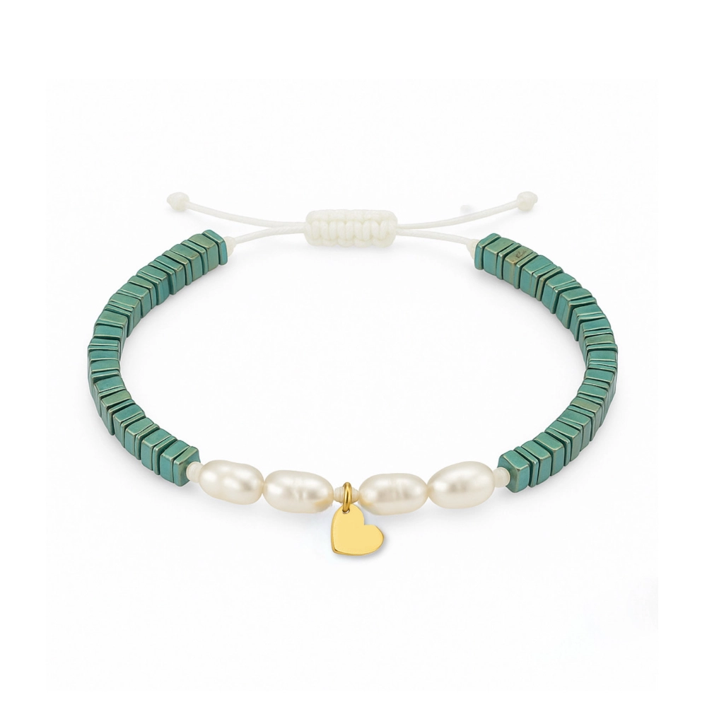 دستبند طلا با پلاک قلب و سنگ حدید هفترنگ کد 100142 دستبند طلا با پلاک قلب و سنگ حدید هفترنگ کد 100142