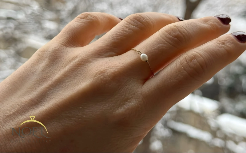 انگشتر زنجیری طلا با مروارید