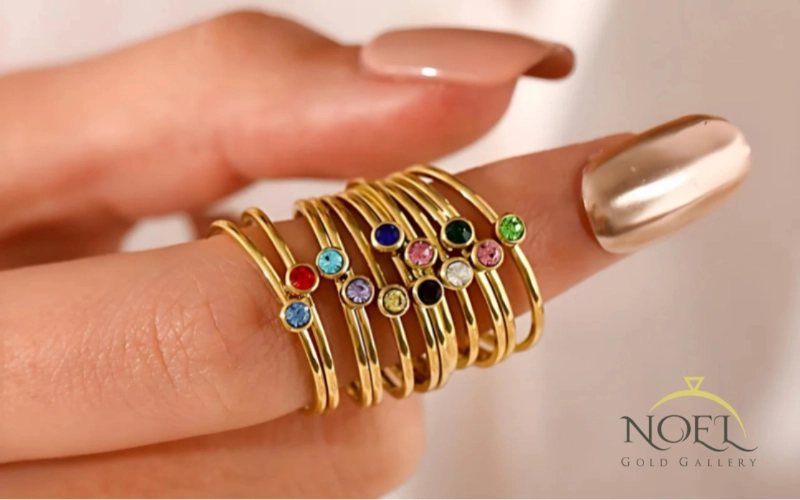 انگشتر تک نگین رنگی کد 10001