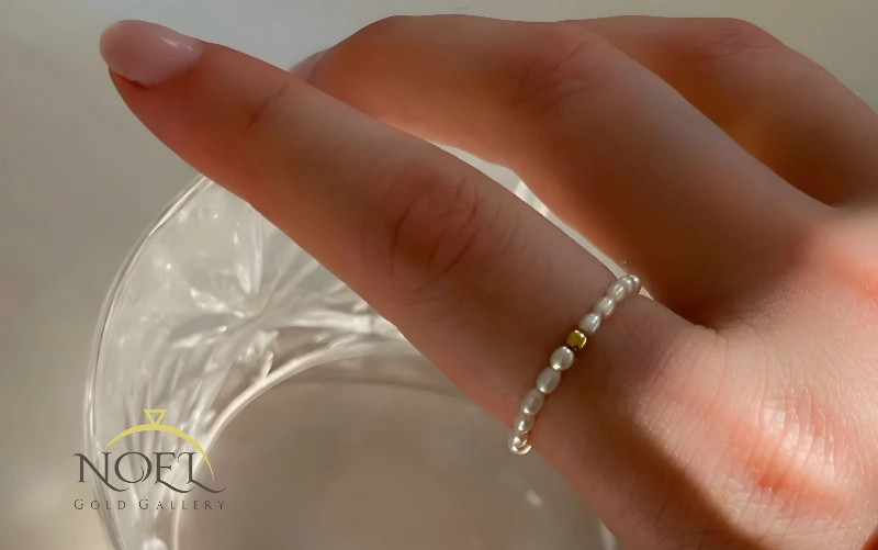 انگشتر مرواریدی با گوی طلا کد 1000010034