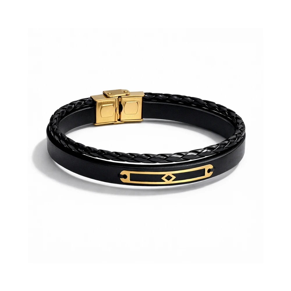 دستبند طلا با چرم مردانه کد 100215 دستبند طلا با چرم مردانه کد 100215