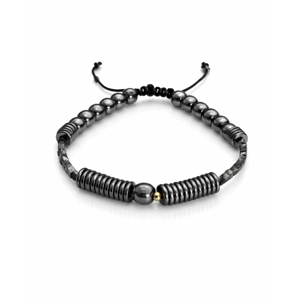 دستبند طلای مردانه با مهره سنگ حدید کد 100217 دستبند طلای مردانه با مهره سنگ حدید کد 100217